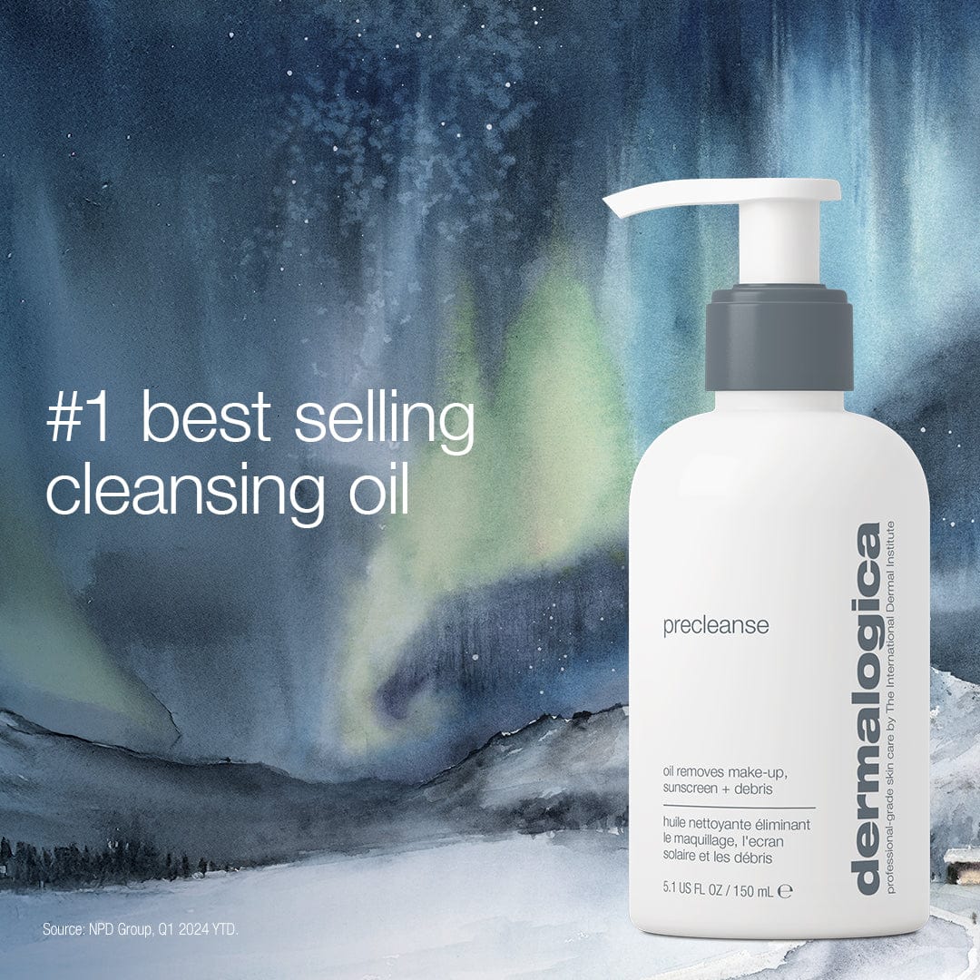 Das Let it Glow Set ist vor einem abstrakten Hintergrund abgebildet, auf dem der Text "#1 best selling cleansing oil" steht - der perfekte Start für ein Reinigungsset und gesunde Haut.