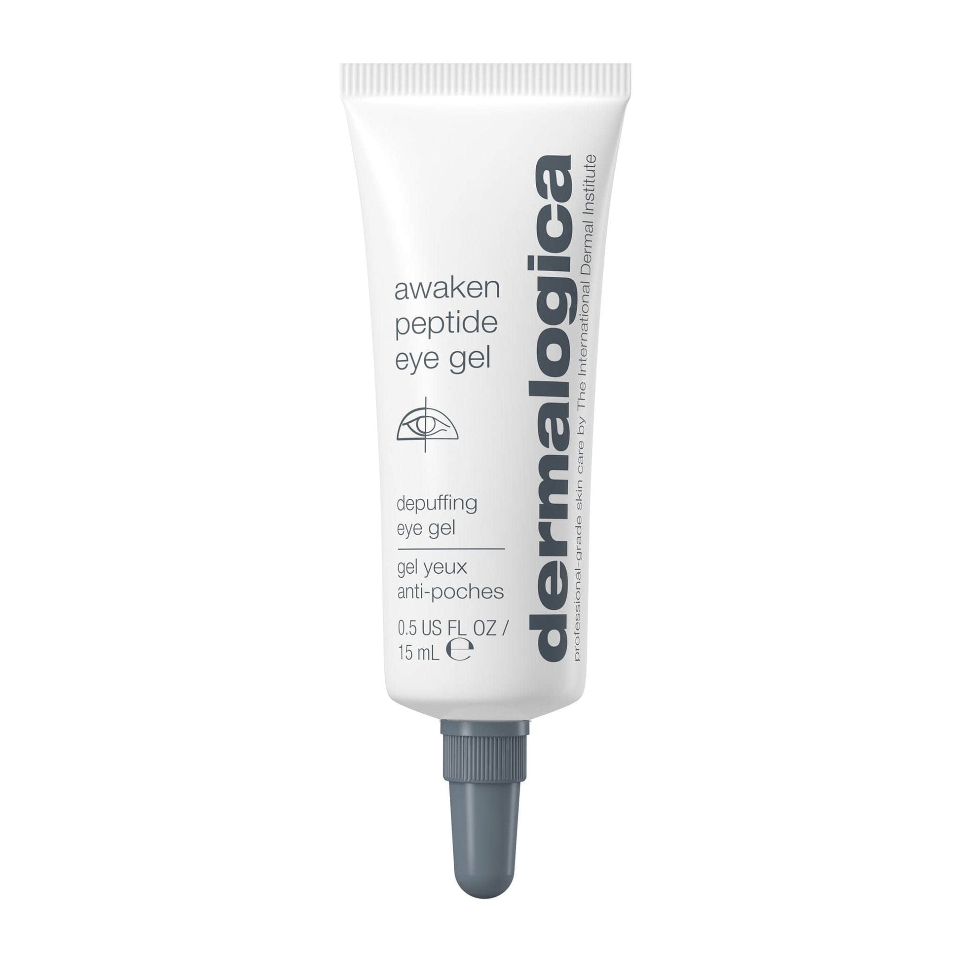 Tube des Awaken Peptide Eye Gel auf weißem Hintergrund