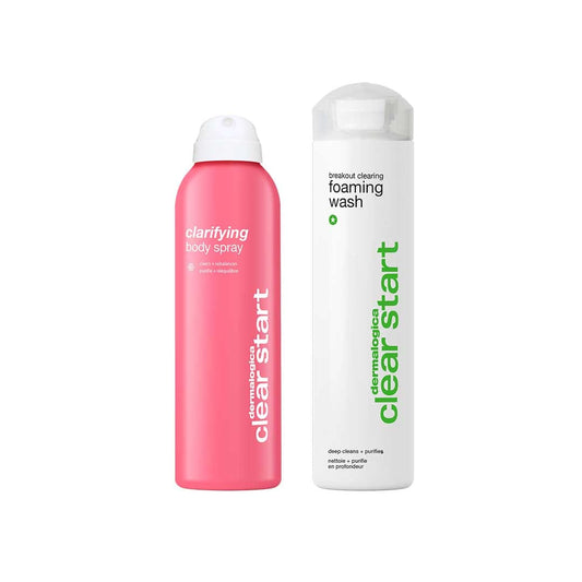 Clarifying Body Spray + Breakout Clearing Foaming Wash: Ihr Duo zur Bekämpfung von Hautunreinheiten und für einen frischen, klaren Teint.