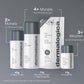 Vier Dermalogica Daily Microfoliant Peelings (40g, 74g Nachfüllung, 74g Standard, 13g Reise) mit empfohlener Anwendungsdauer für einen strahlenden Teint auf Deutsch vor grauem Hintergrund.