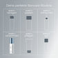 Eine sechsstufige Hautpflegetabelle in deutscher Sprache mit Dermalogica-Symbolen für Reinigung, Peeling, Erfrischung, Verwöhnung mit Pro-Collagen Banking Serum, Kollagenpflege und LSF-Schutz.