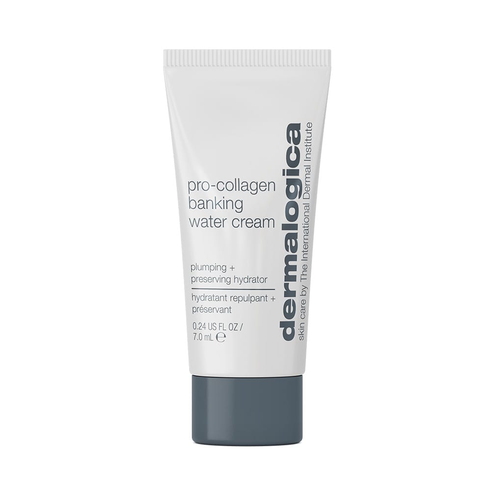 Eine 7ml weiße Tube Pro-Collagen Banking Water Cream Mini mit grauem Verschluss und beschrifteten Details. KEIN VERKAUFSPRODUKT - nicht bestellbar.