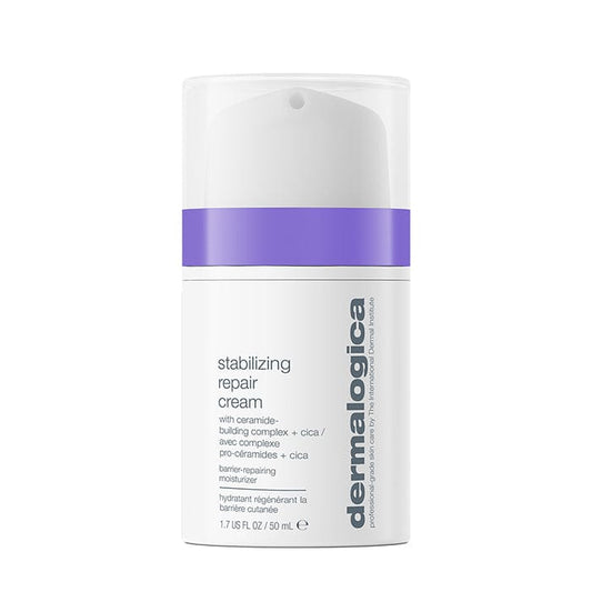 Weiße Flasche Stabilizing Repair Cream vor einem weißen Hintergrund.