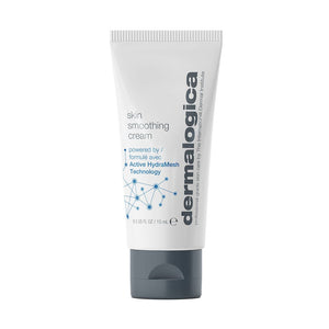 Ein 15-ml-Tubus „Skin Smoothing Cream Mini“ von Dermalogica mit grauer Verschlusskappe, ausgestattet mit der Active HydraMesh-Technologie. KEIN VERKAUFSPRODUKT, nicht bestellbar.