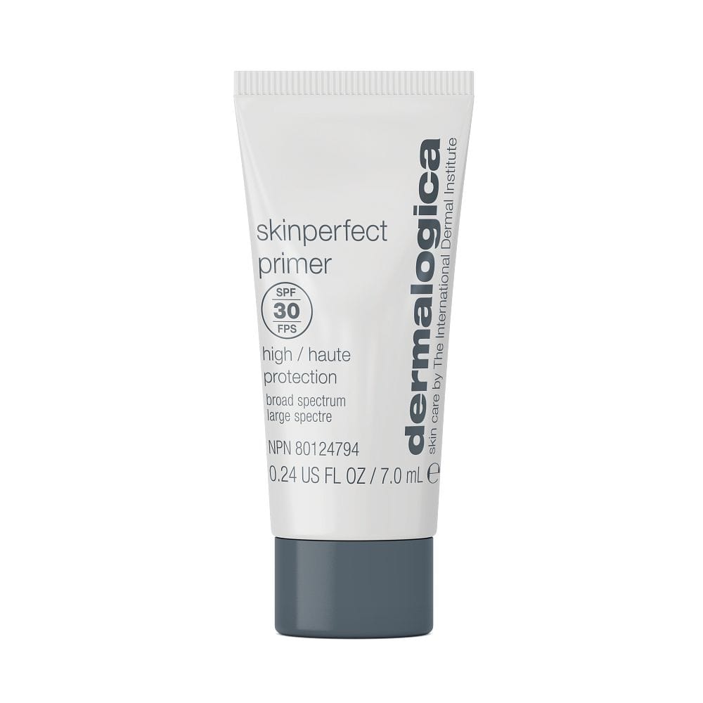 SkinPerfect Primer SPF30 Mini (7 ml) in weißer Verpackung mit grauer Kappe und Text - perfekt als Make-up-Unterlage mit UV-Schutz und Anti-Aging-Pflege.