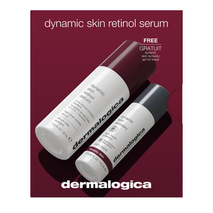 Das Dynamic Skin Retinol Serum Box-Set enthält ein Anti-Aging-Serum in Originalgröße sowie eine kostenlose Reisegröße Dynamic Skin Recovery SPF 50.