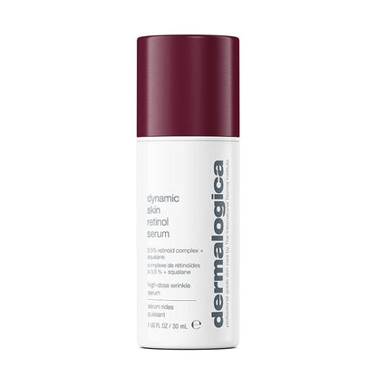 Botella de suero de retinol Dynamic Skin sobre un fondo blanco.
