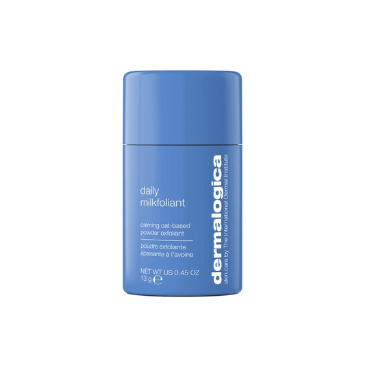 Envase azul con producto de cuidado de la piel Daily Microfoliant.